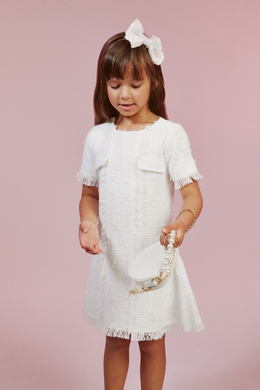 SUTTON BOUCLE DRESS in colour WHITE