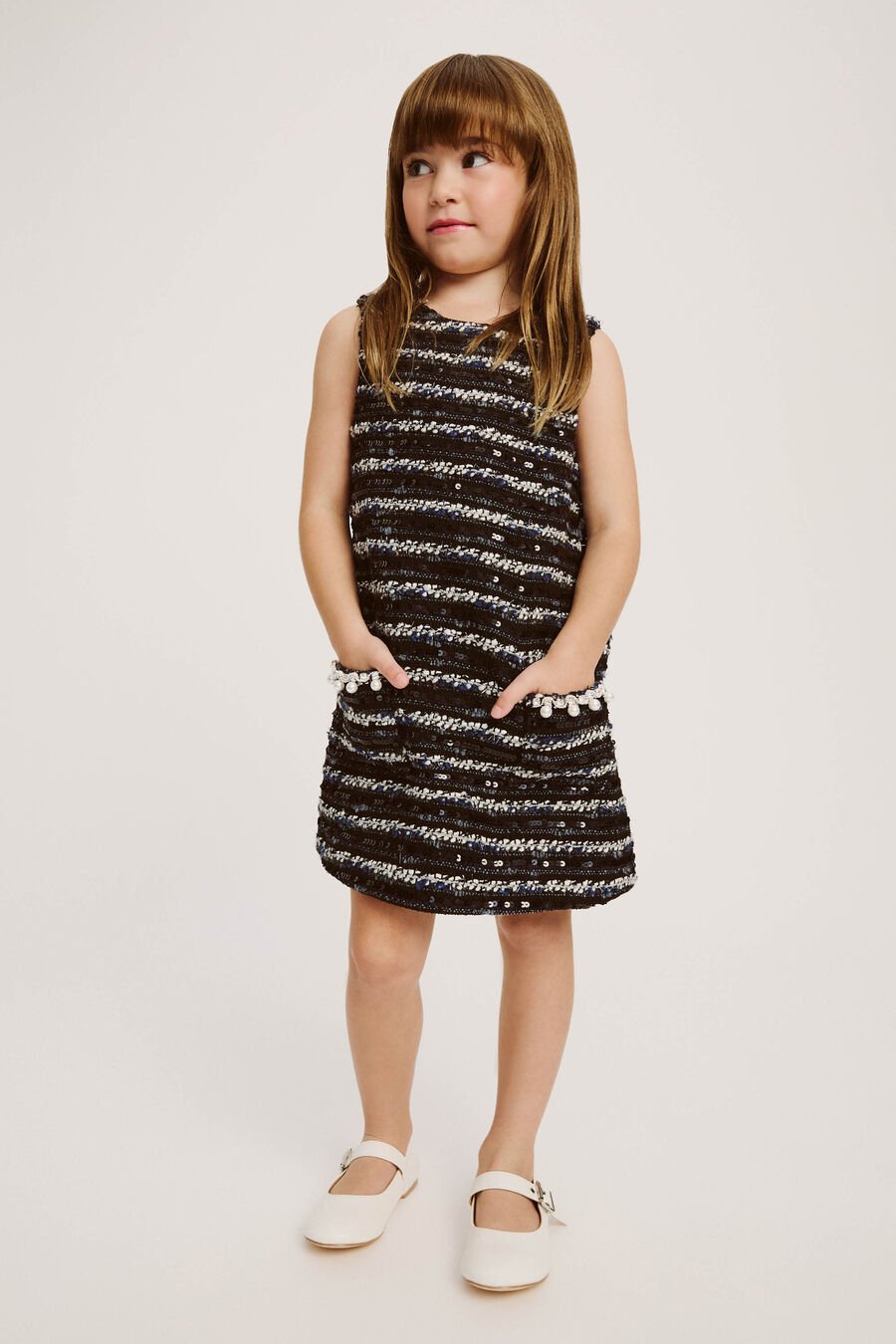 LANA BOUCLE DRESS in colour NAVY/BLACK