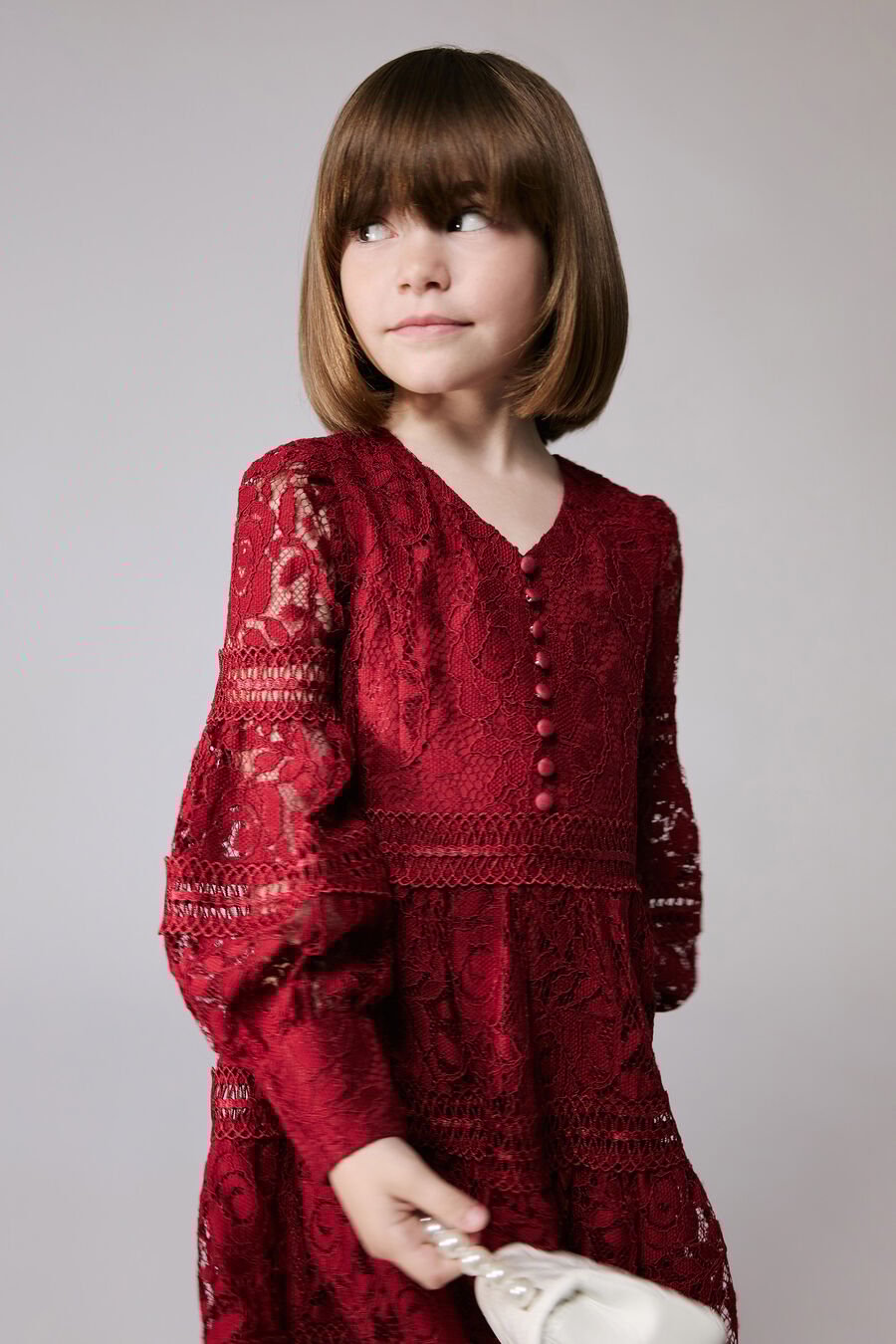 VENICE LACE MINI DRESS in colour Deep Red