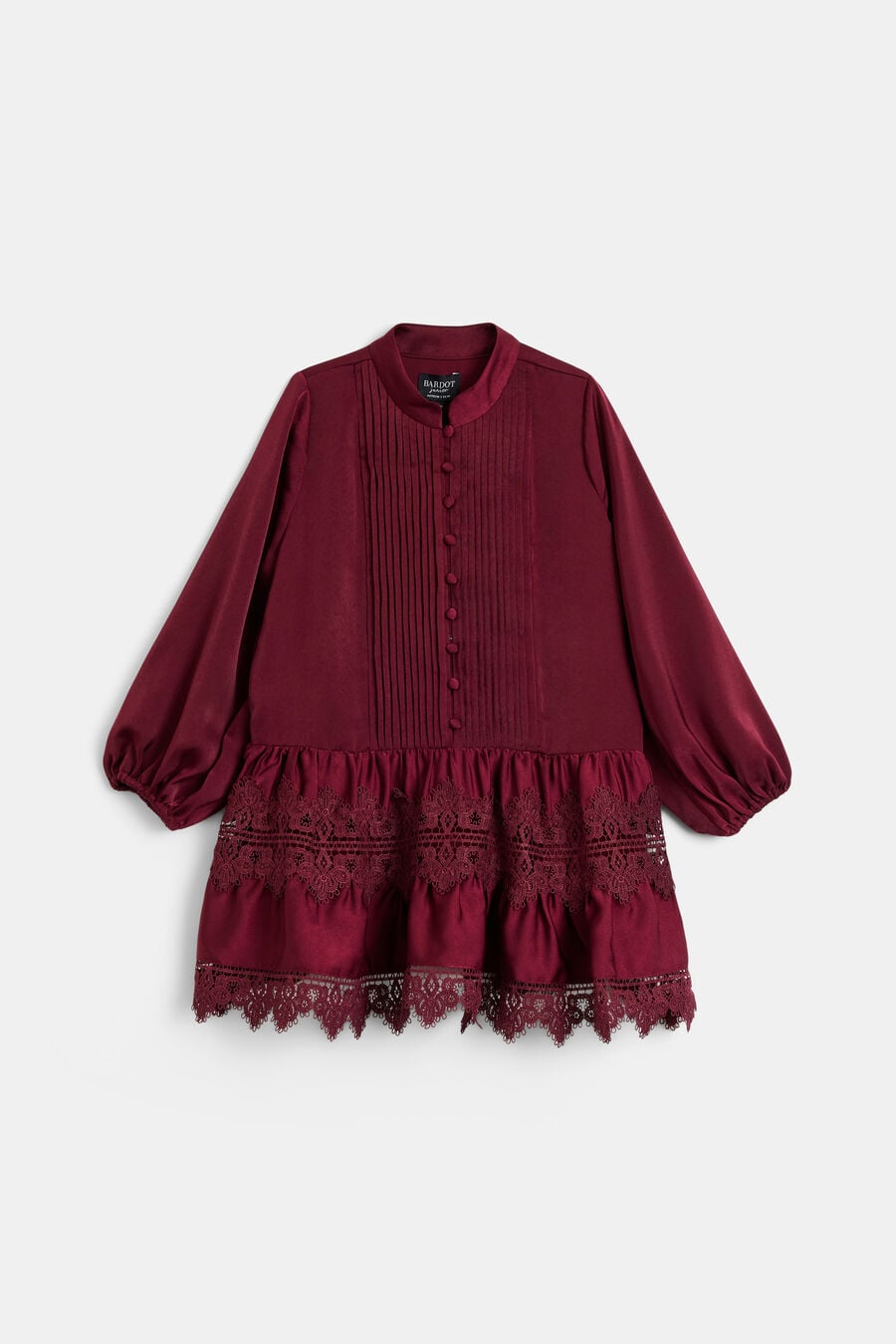 ANIE SATIN SHIRT DRESS in colour Burgundy