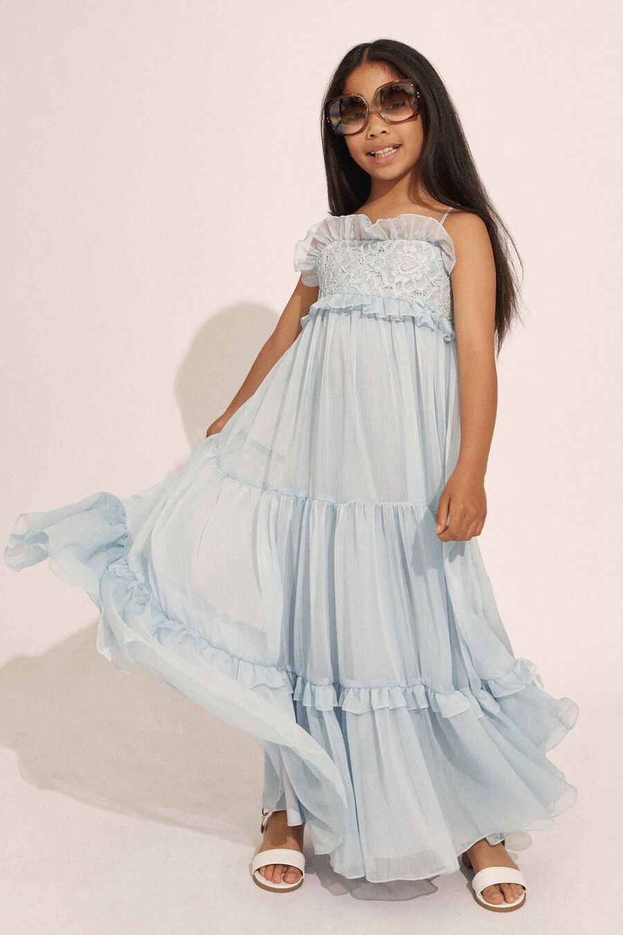 ANNA CRINKLE CHIFFON DRESS in colour SOFT BLUE