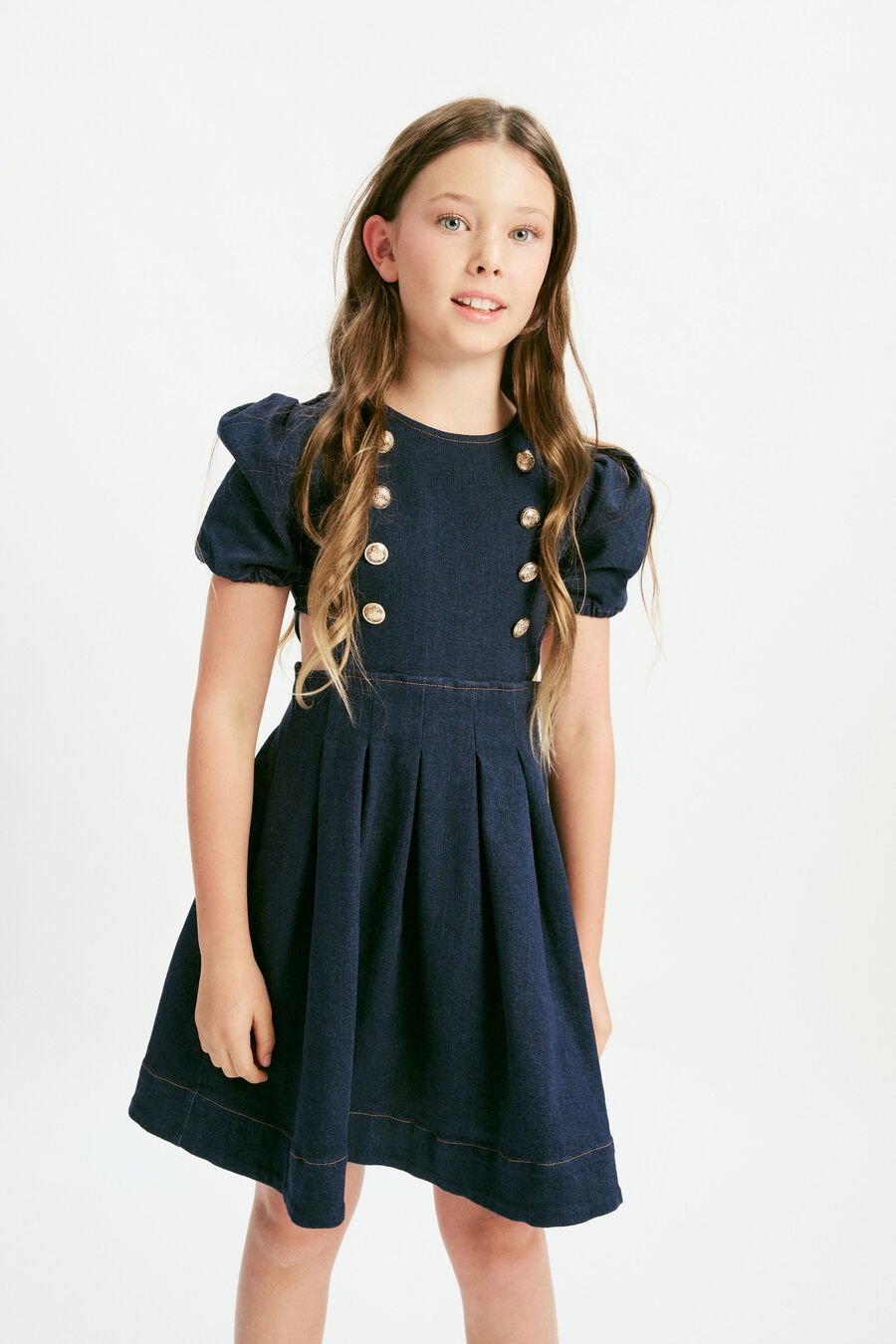 Girls Pleat Denim Mini Dress