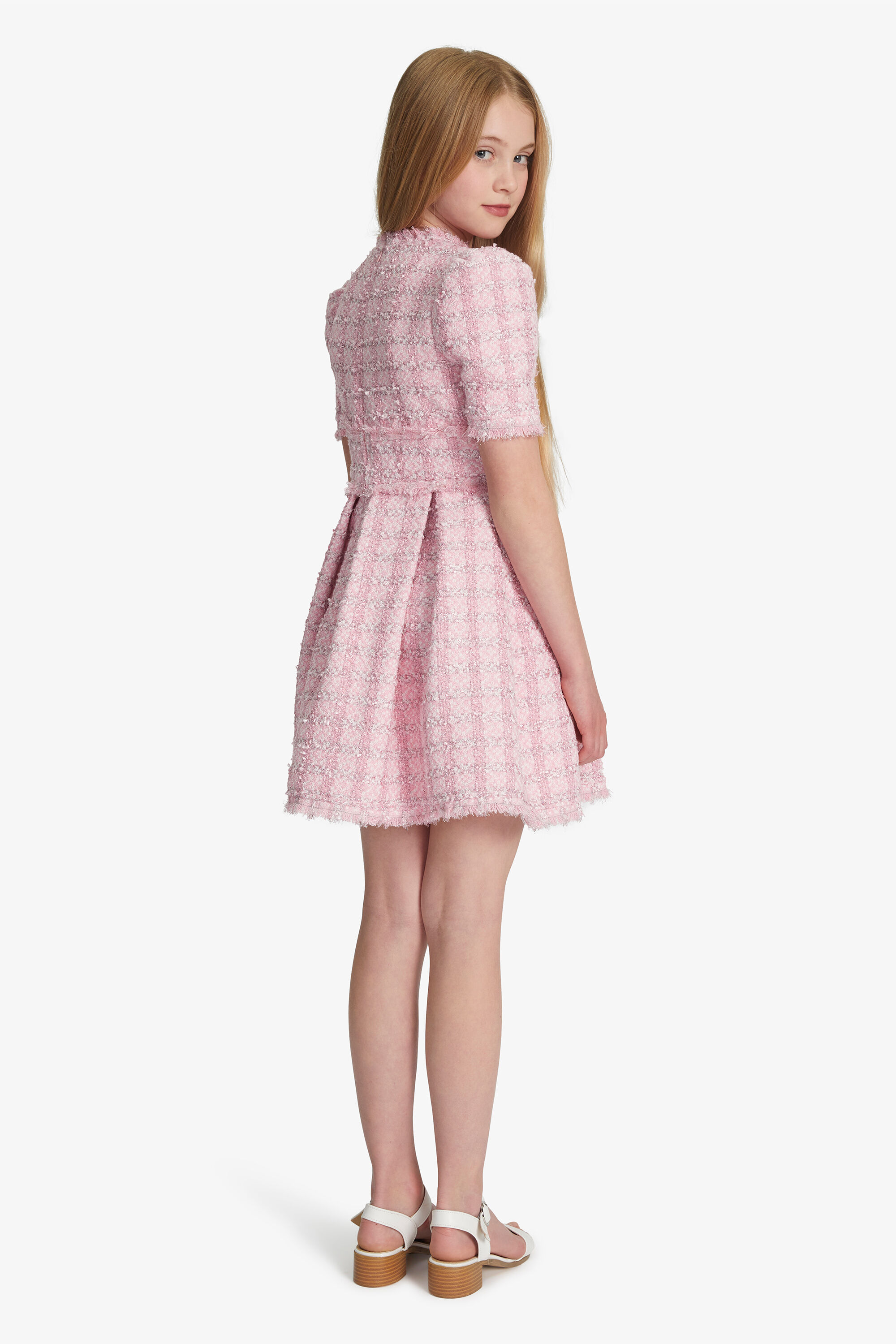 Girls Brielle Boucle Dress In Pink Pop | Bardot Junior