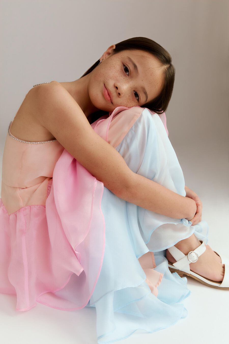 LORETA ORGANZA MIDI DRESS in colour Peach