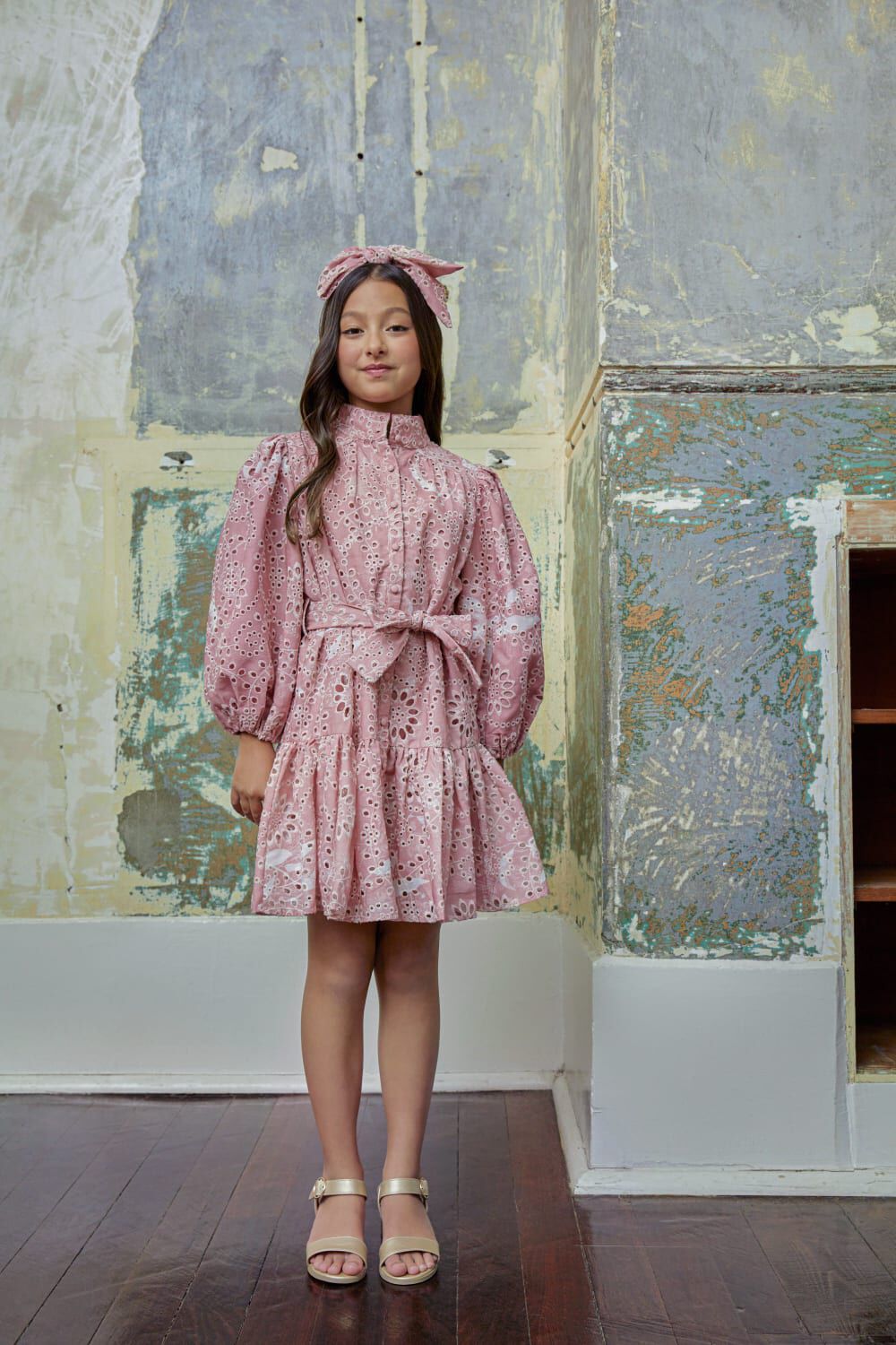 GIRLS MILA MINI SHIRT DRESS IN PALE BLUSH