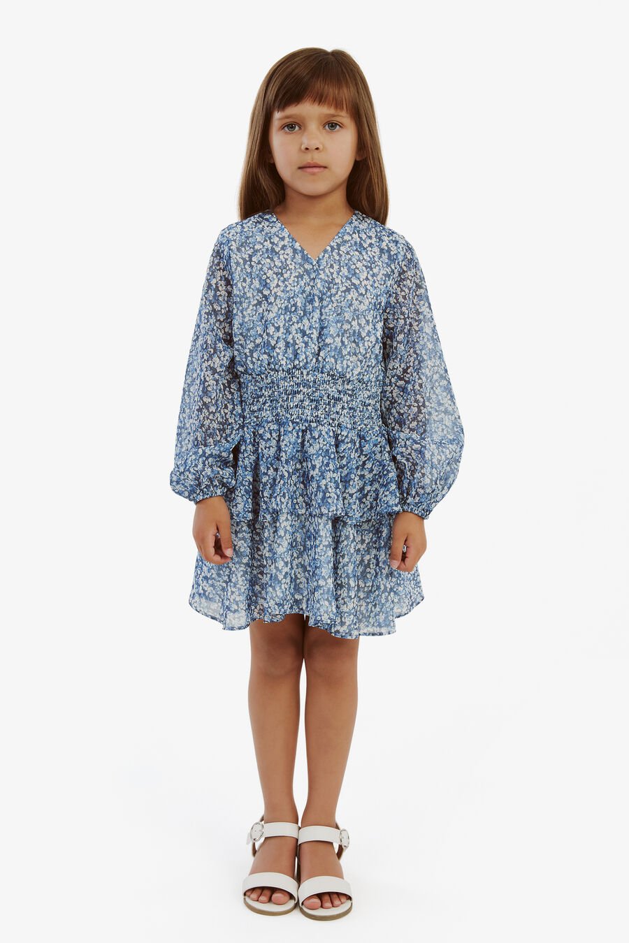 BELLA FLORAL SHIRRED DRESS in colour Blue Floral