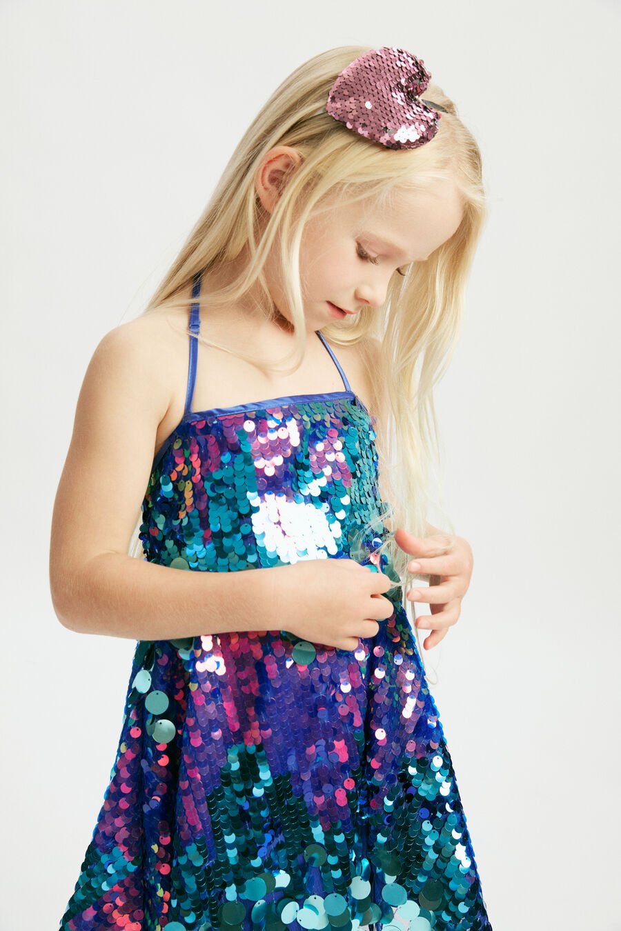 SEQUIN HALTER DRESS in colour CERULEAN