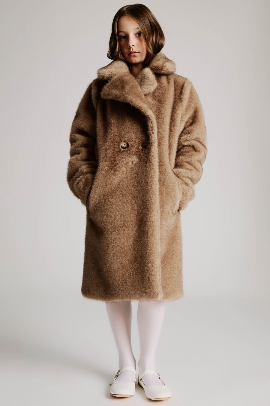 LETTY FAUX FUR COAT in colour LT COFFEE
