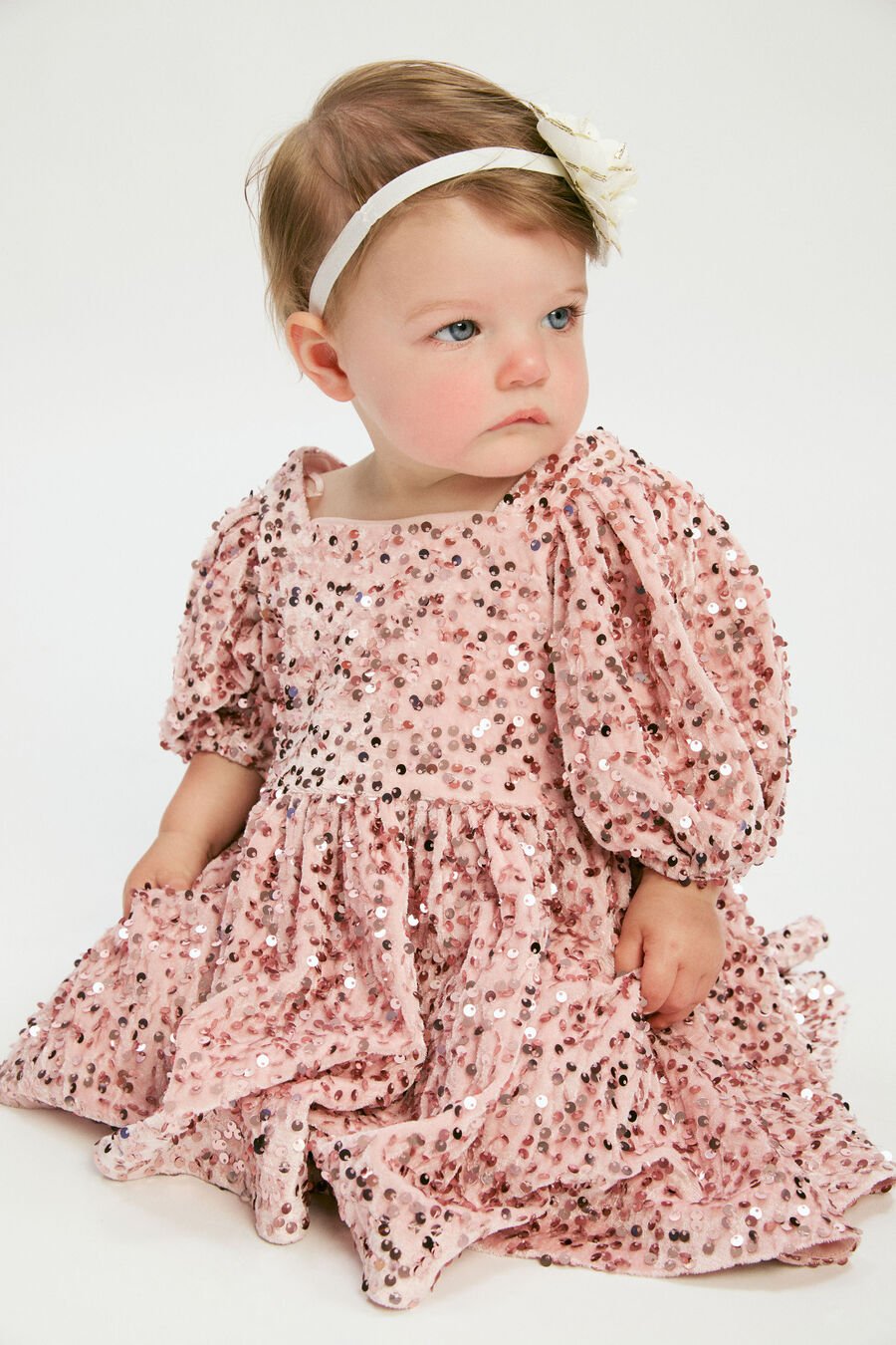 GIULIA VELOUR SEQUIN DRESS in colour Pink Sequin
