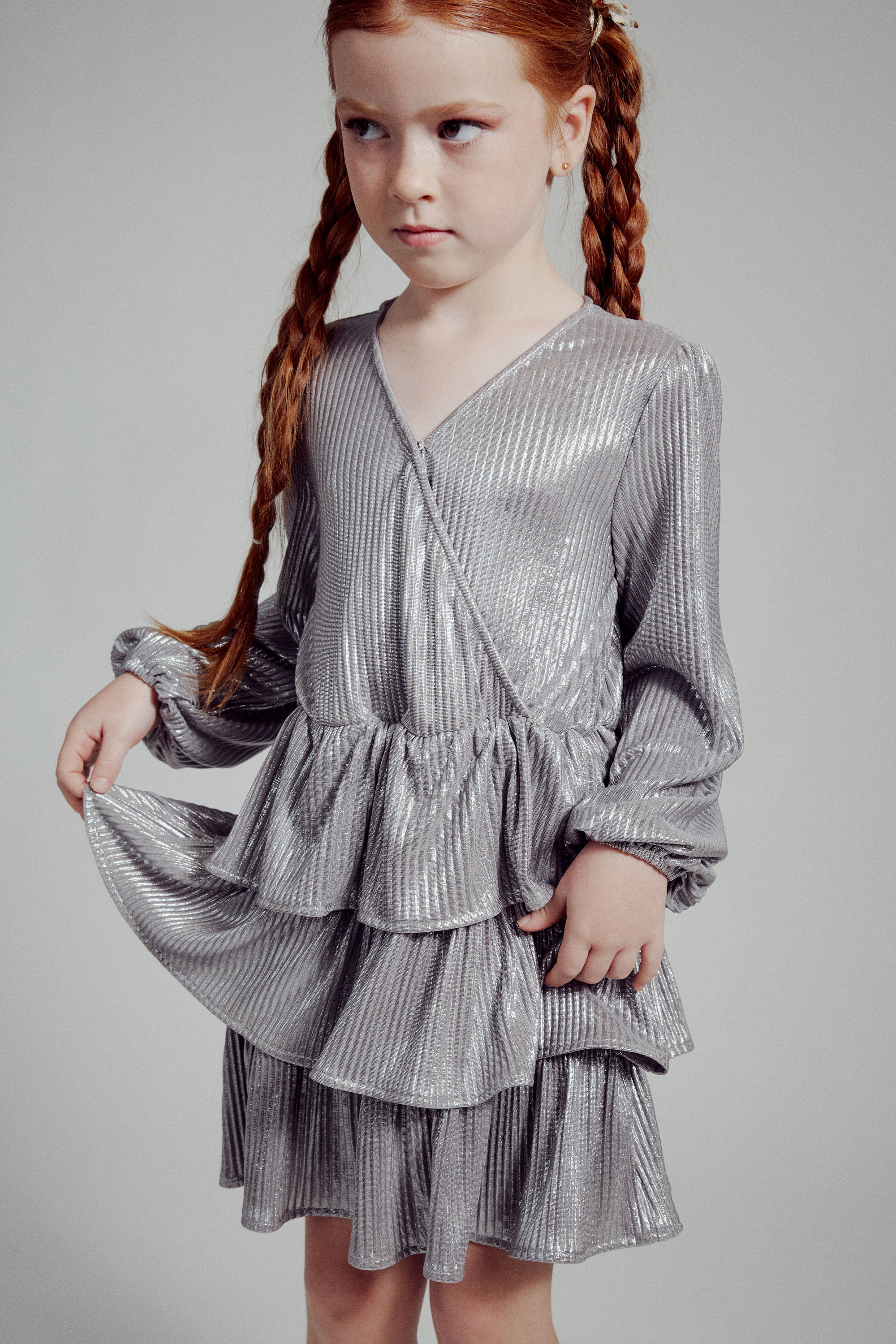 Girls Radiance Metallic Mini Dress In Silver | Bardot Junior
