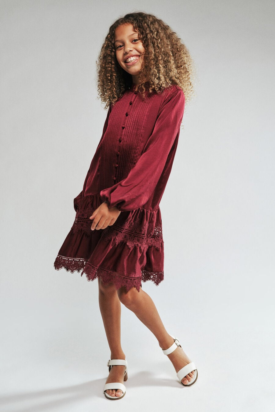 ANIE SATIN SHIRT DRESS in colour Burgundy