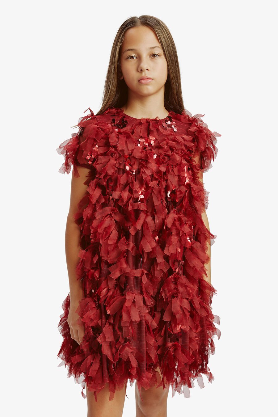 MALLORY TIERED DRESS in colour BURGUNDY