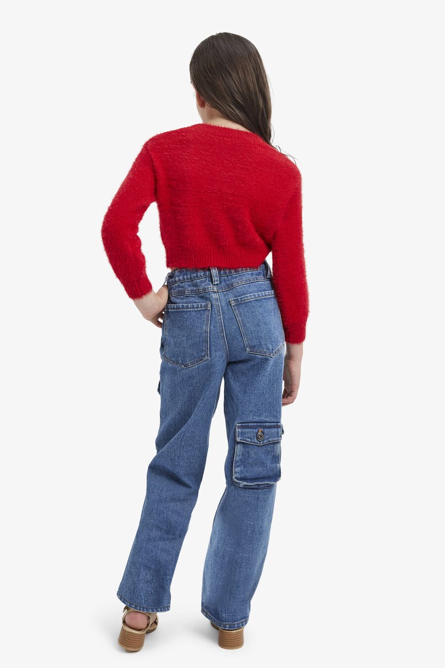 FLUFFY FLOWER CARDI in colour WINTER RED