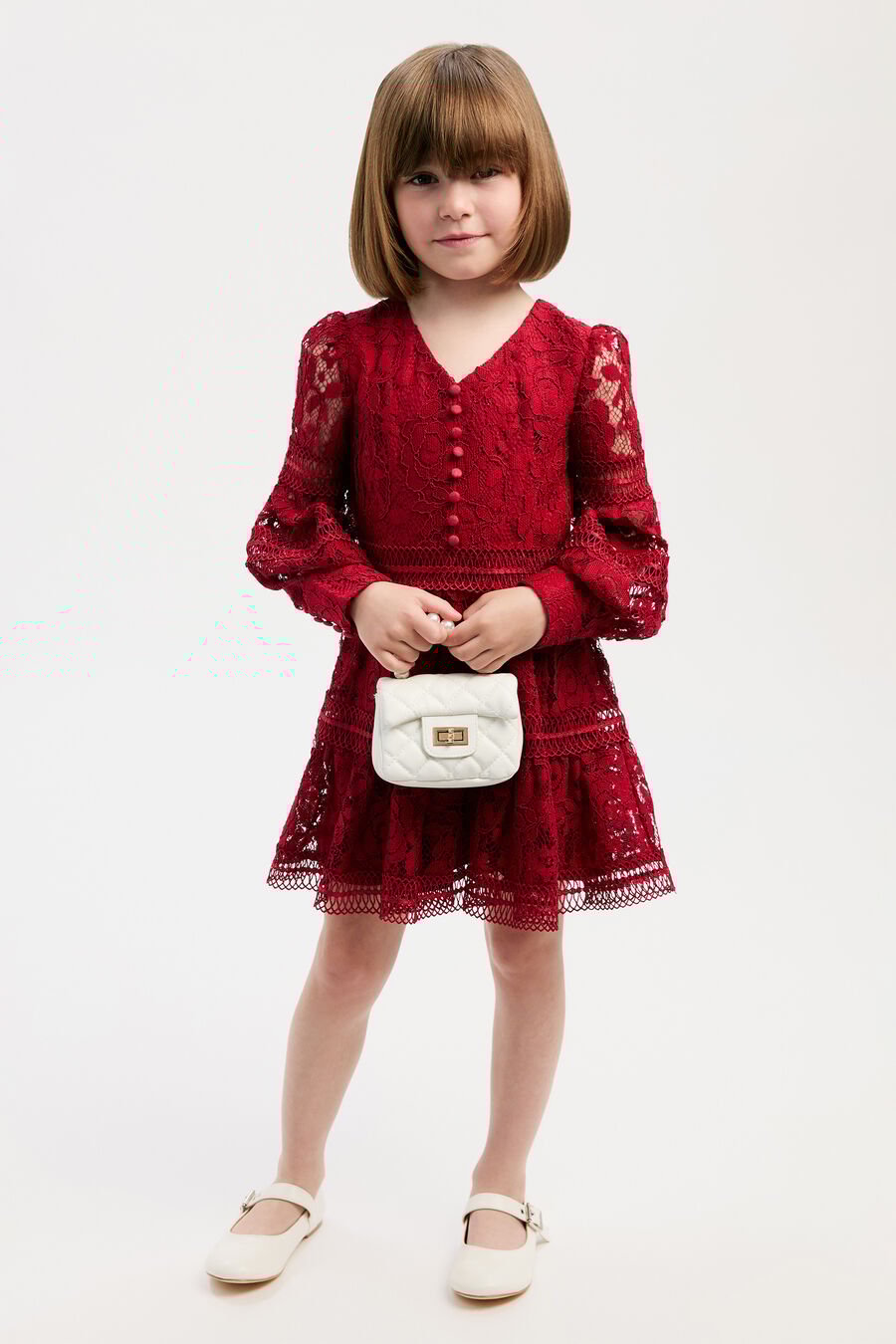 VENICE LACE MINI DRESS in colour Deep Red