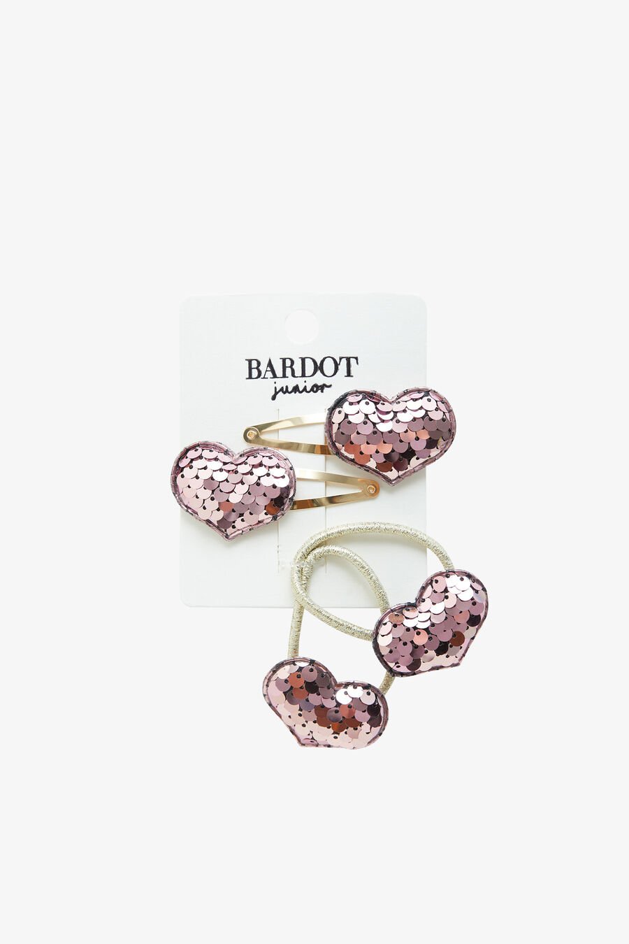 HEART CLIP AND HAIR TIE SET in colour PARTY PINK