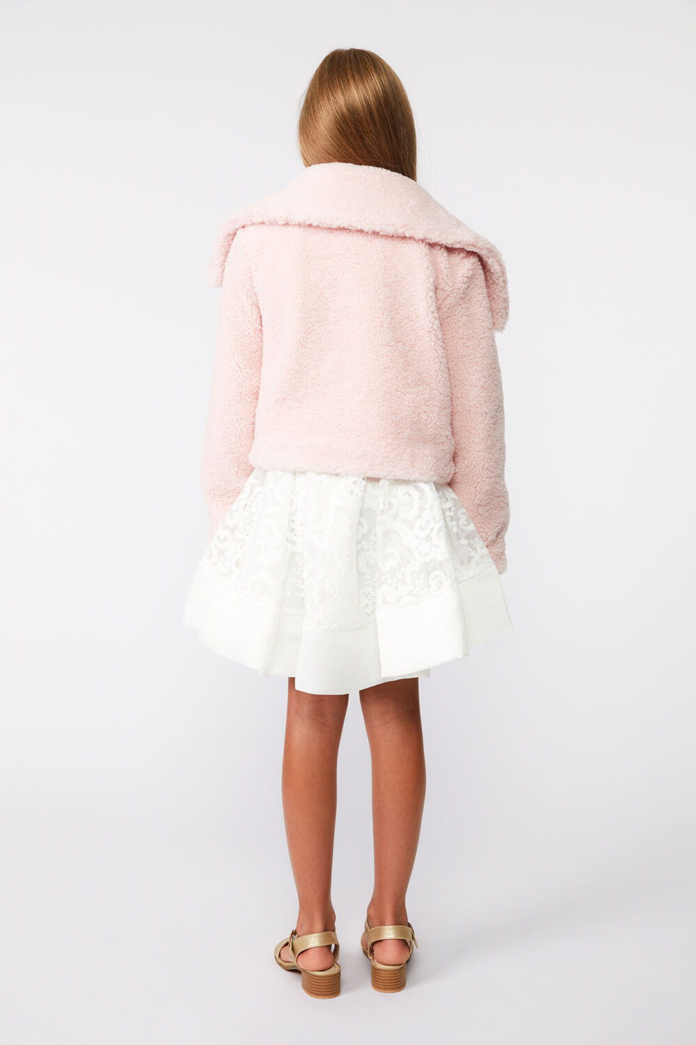 Girls Nina Fluffy Jacket In Soft Pink Bardot Junior