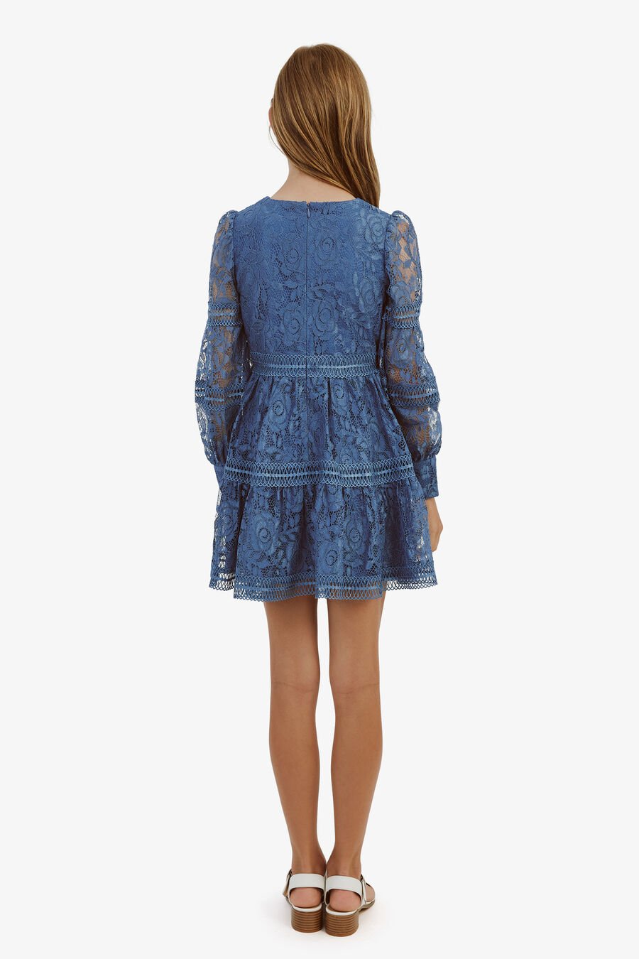 VENICE LACE MINI DRESS in colour STEEL BLUE