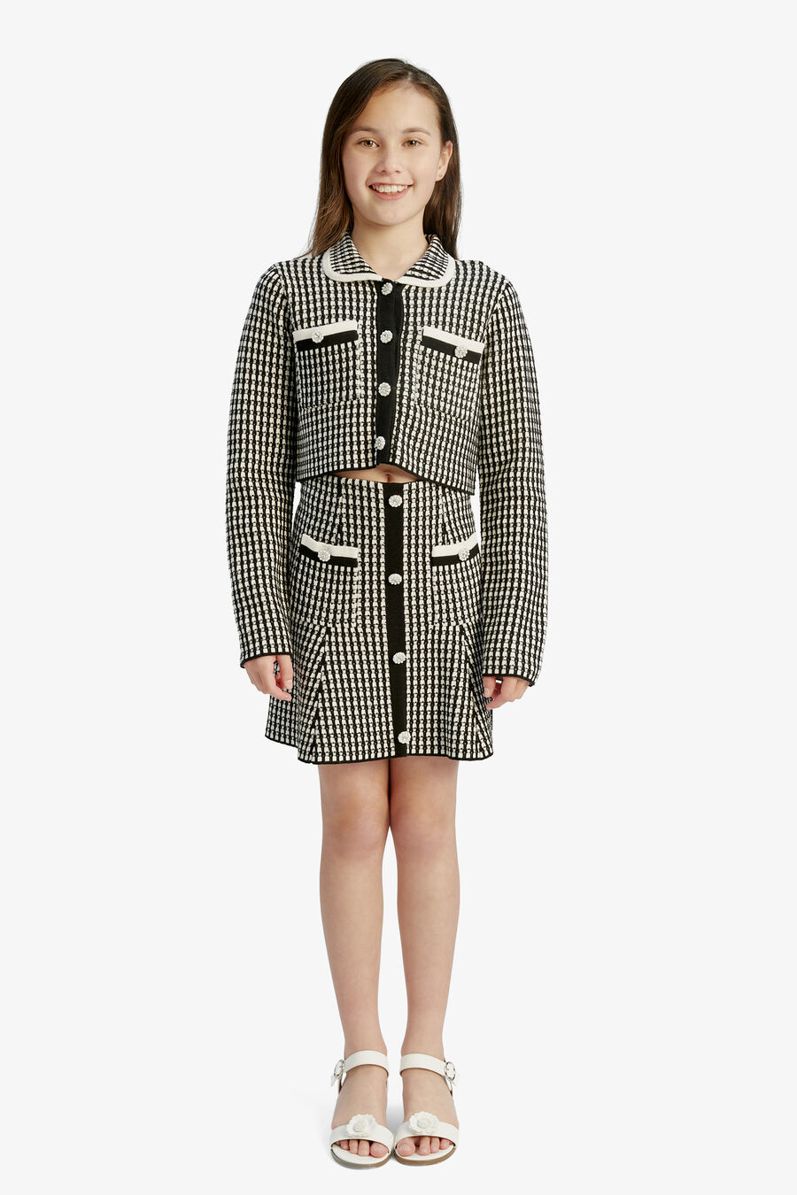 GINGHAM KNIT JACKET in colour Black/White