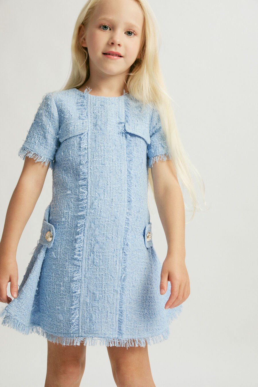 SUTTON BOUCLE DRESS in colour ICING BLUE