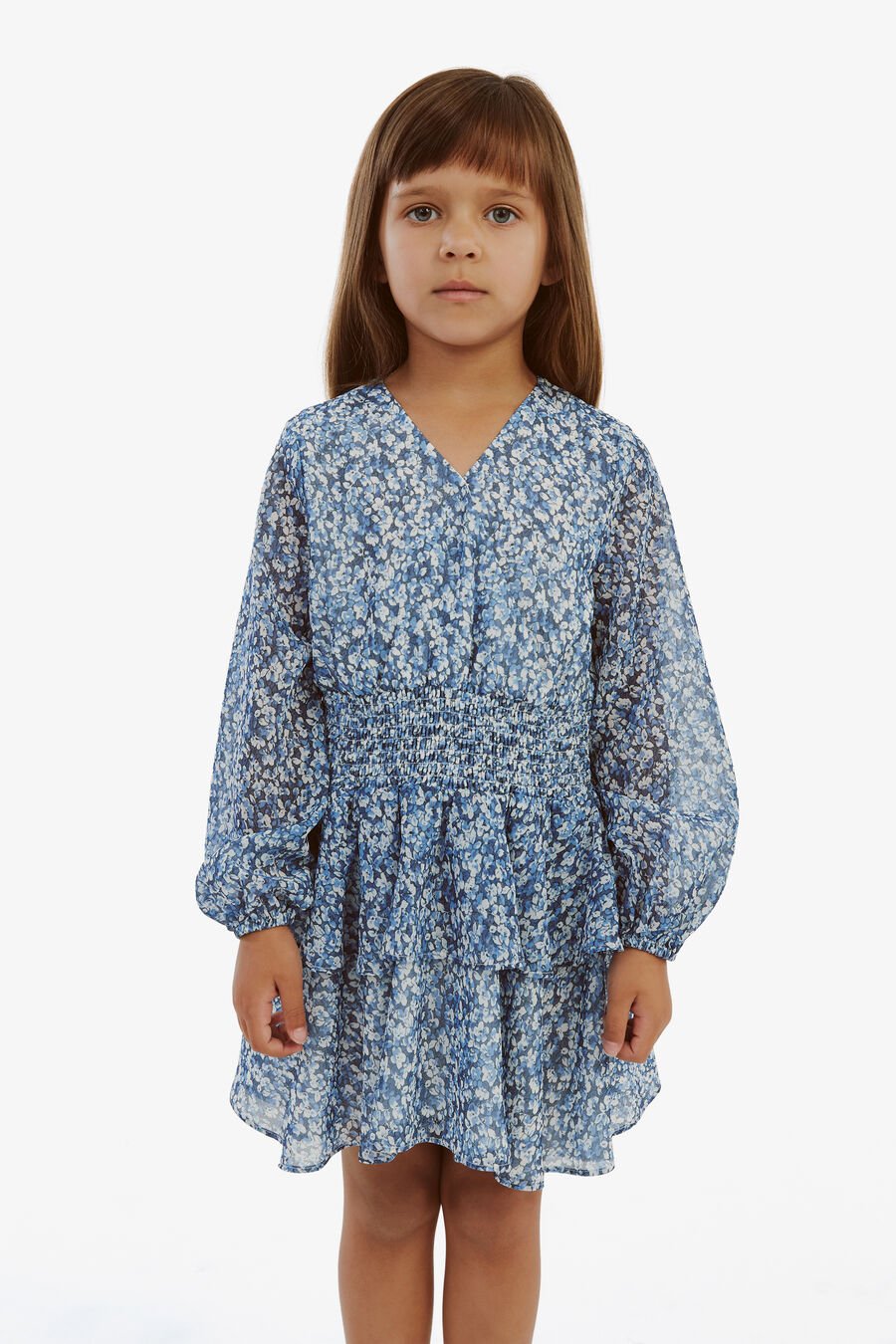 BELLA FLORAL SHIRRED DRESS in colour Blue Floral