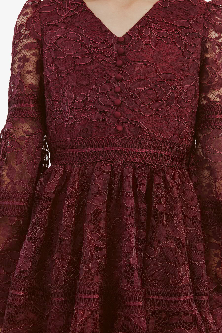 VENICE LACE MINI DRESS in colour BURGUNDY