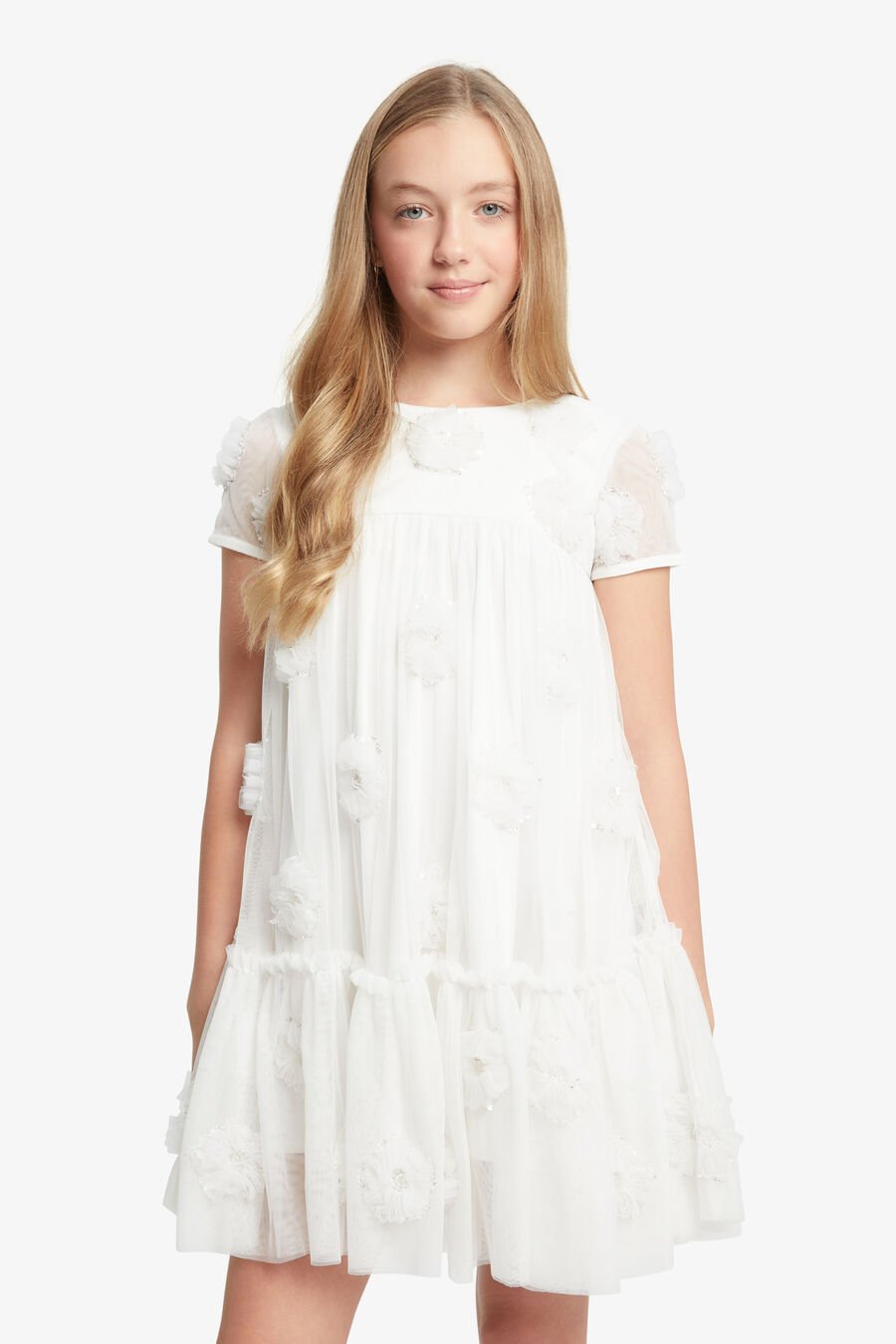 EMARIE FLOWER TIERED DRESS in colour ORCHIDWHT