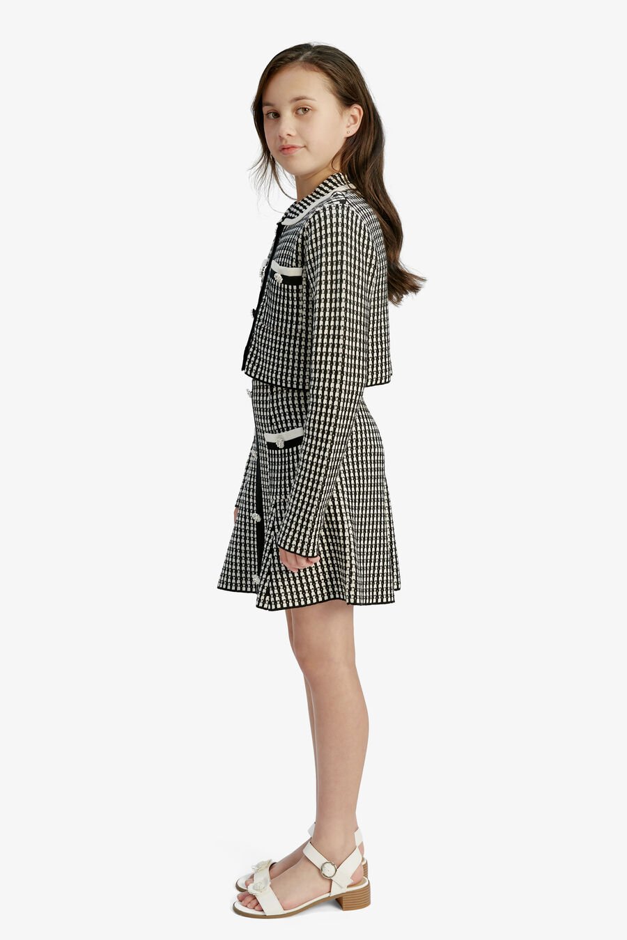 GINGHAM KNIT JACKET in colour Black/White