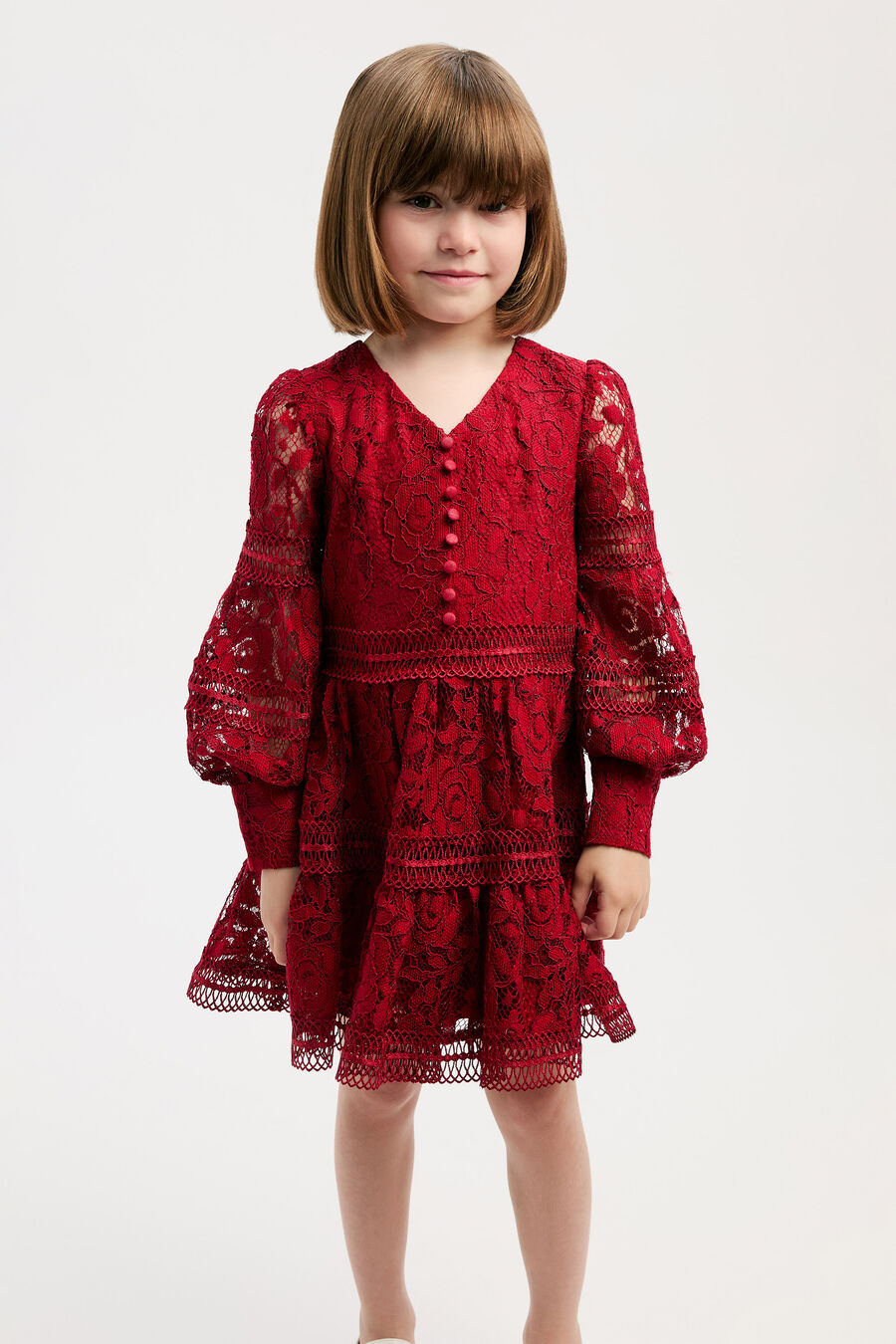 VENICE LACE MINI DRESS in colour Deep Red