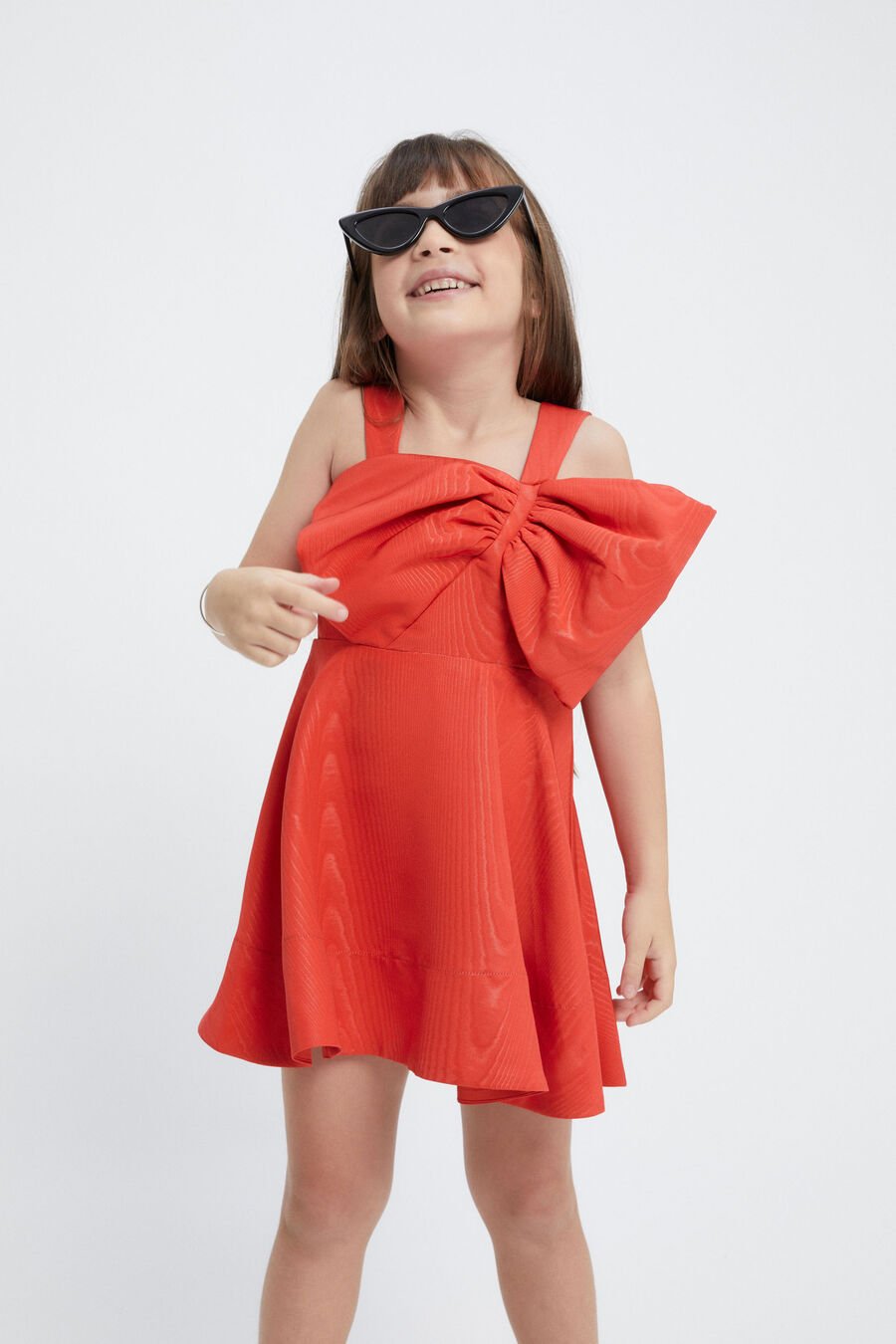 STEFANIA MINI BOW DRESS in colour FIRE RED