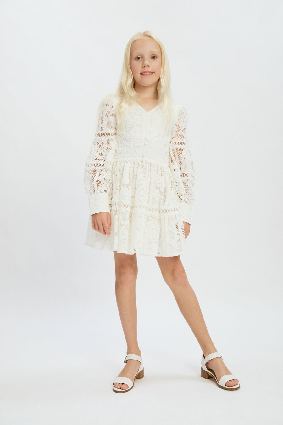 VENICE FLORAL LACE DRESS in colour IVORY