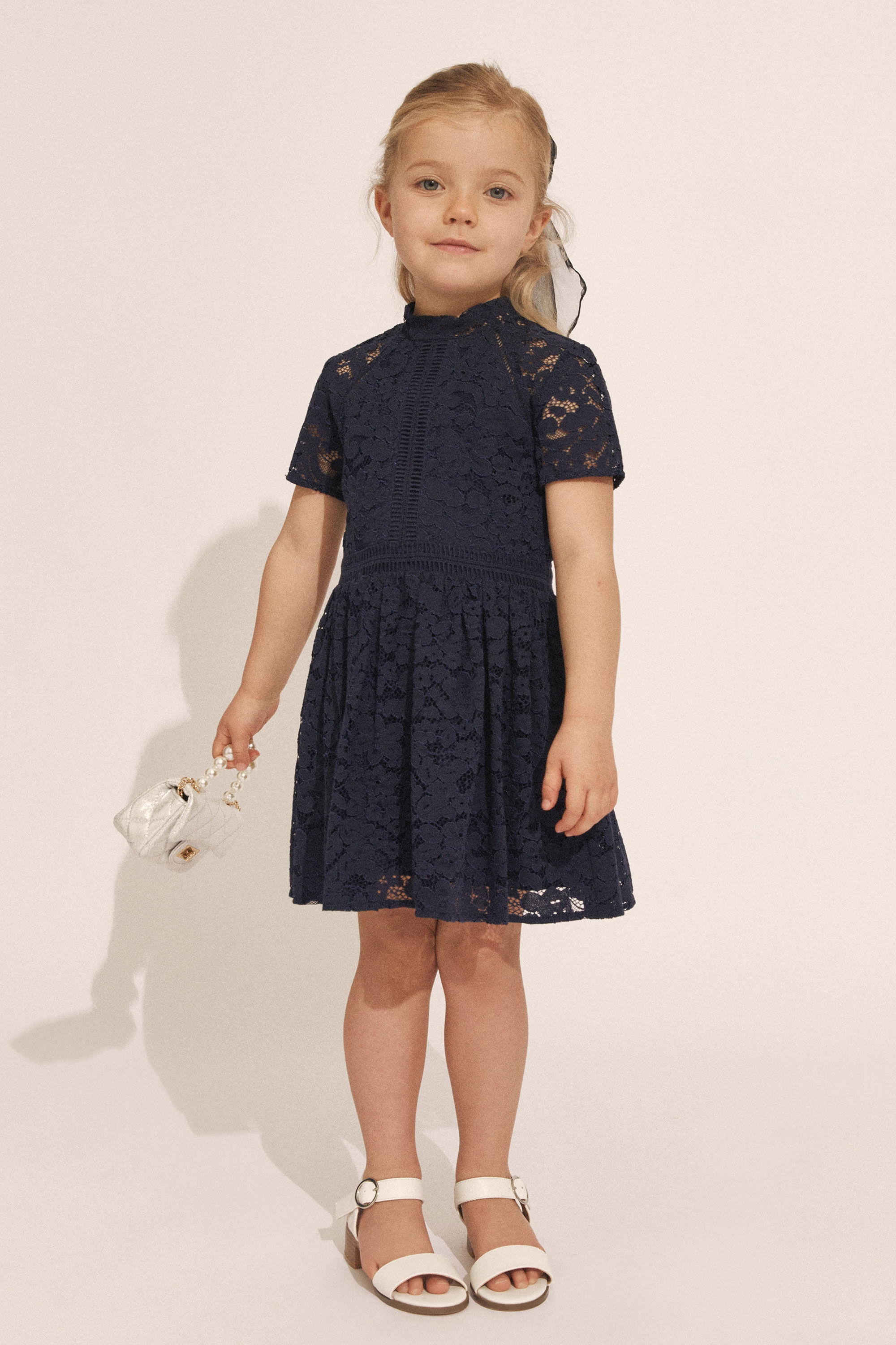 Girls Mila Mini Lace Dress In Navy Bardot Junior