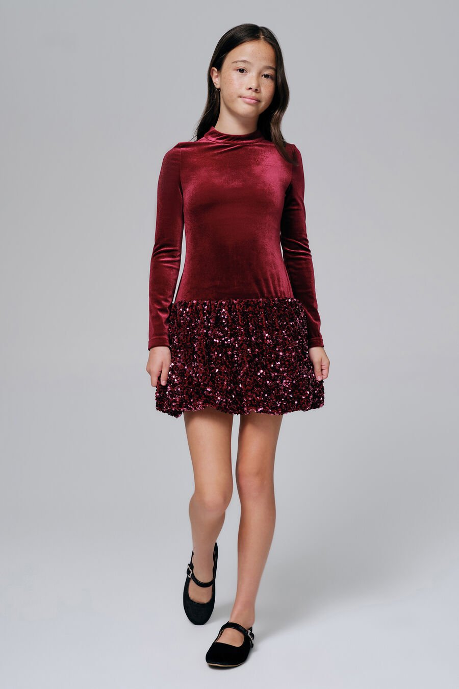 ANDI MINI BUBBLE DRESS in colour Burgundy