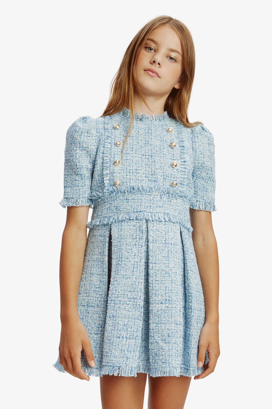 BRIELLE BOUCLE DRESS in colour BLUE MIST