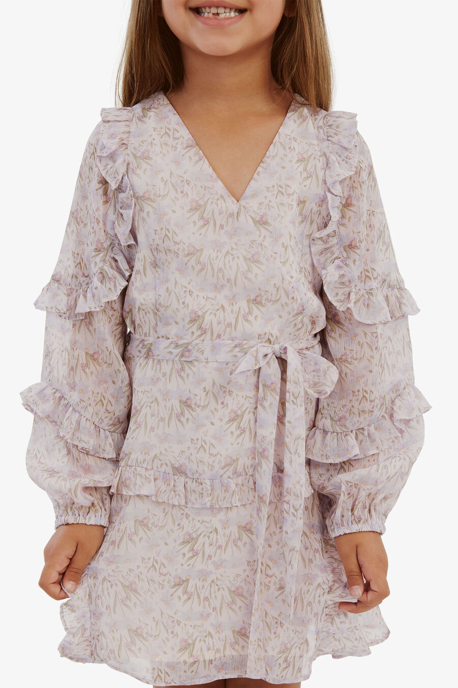 MIMI FLORAL FRILL DRESS in colour LILAC DTSY