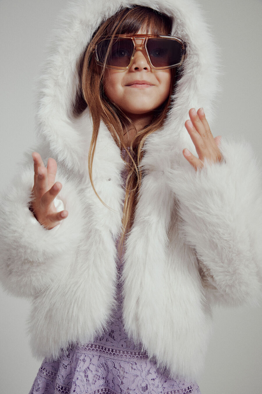 CALLAN FAUX FUR COAT in colour CREAM
