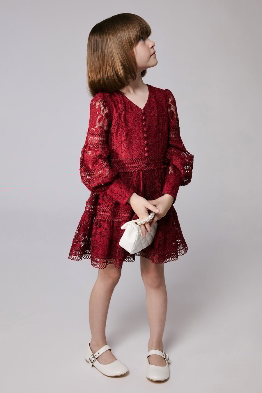VENICE LACE MINI DRESS in colour Deep Red