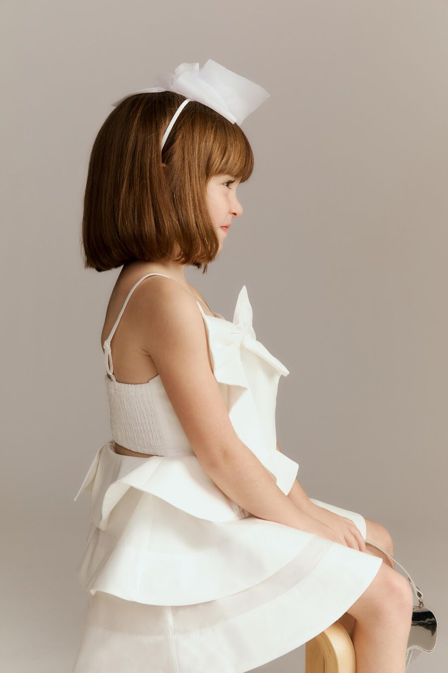 TULIP POPLIN BOW DRESS in colour Orchid White
