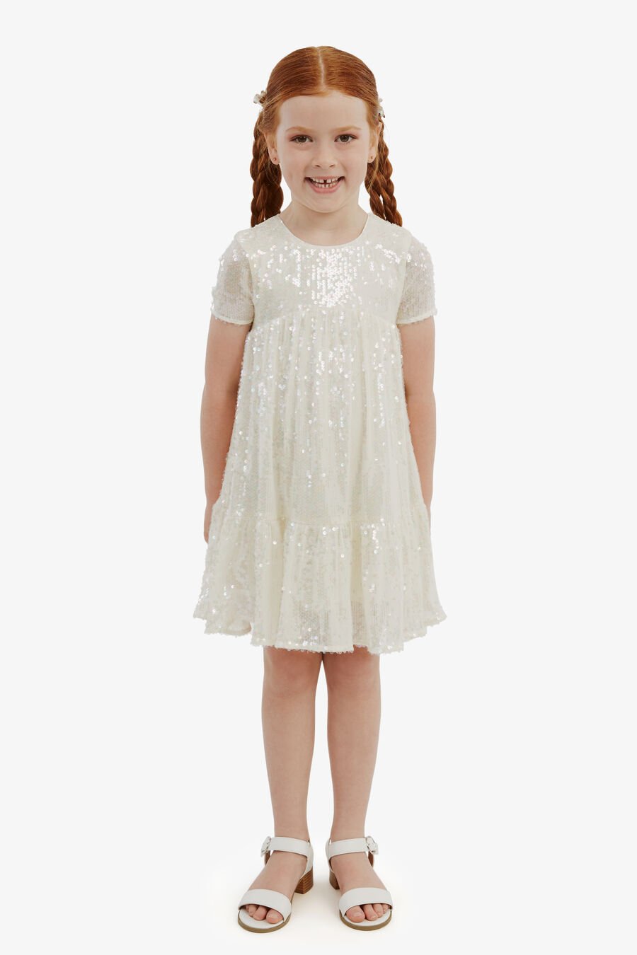 SEQUIN TIERED DRESS in colour ARCTIC ICE