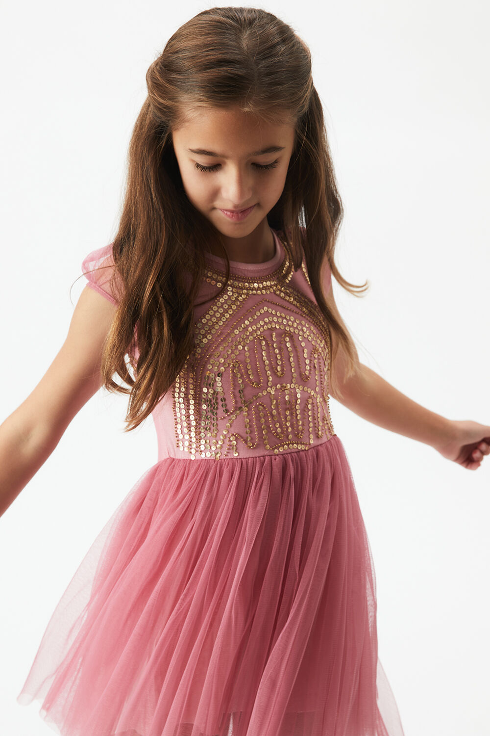 GIRLS TAYLOR SEQUIN DRESS in colour PETAL PINK