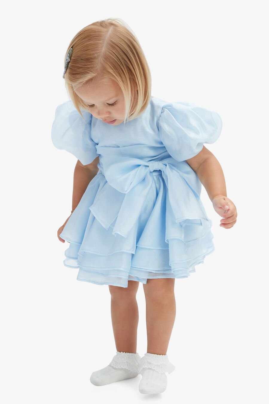 ANNABELLA  ORGANZA MINI DRESS in colour DUSTYBLUE
