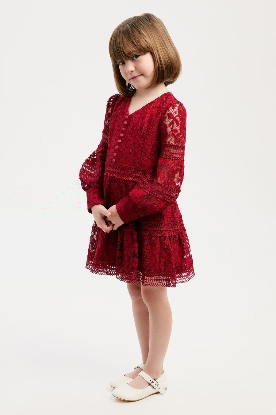 VENICE LACE MINI DRESS in colour Deep Red