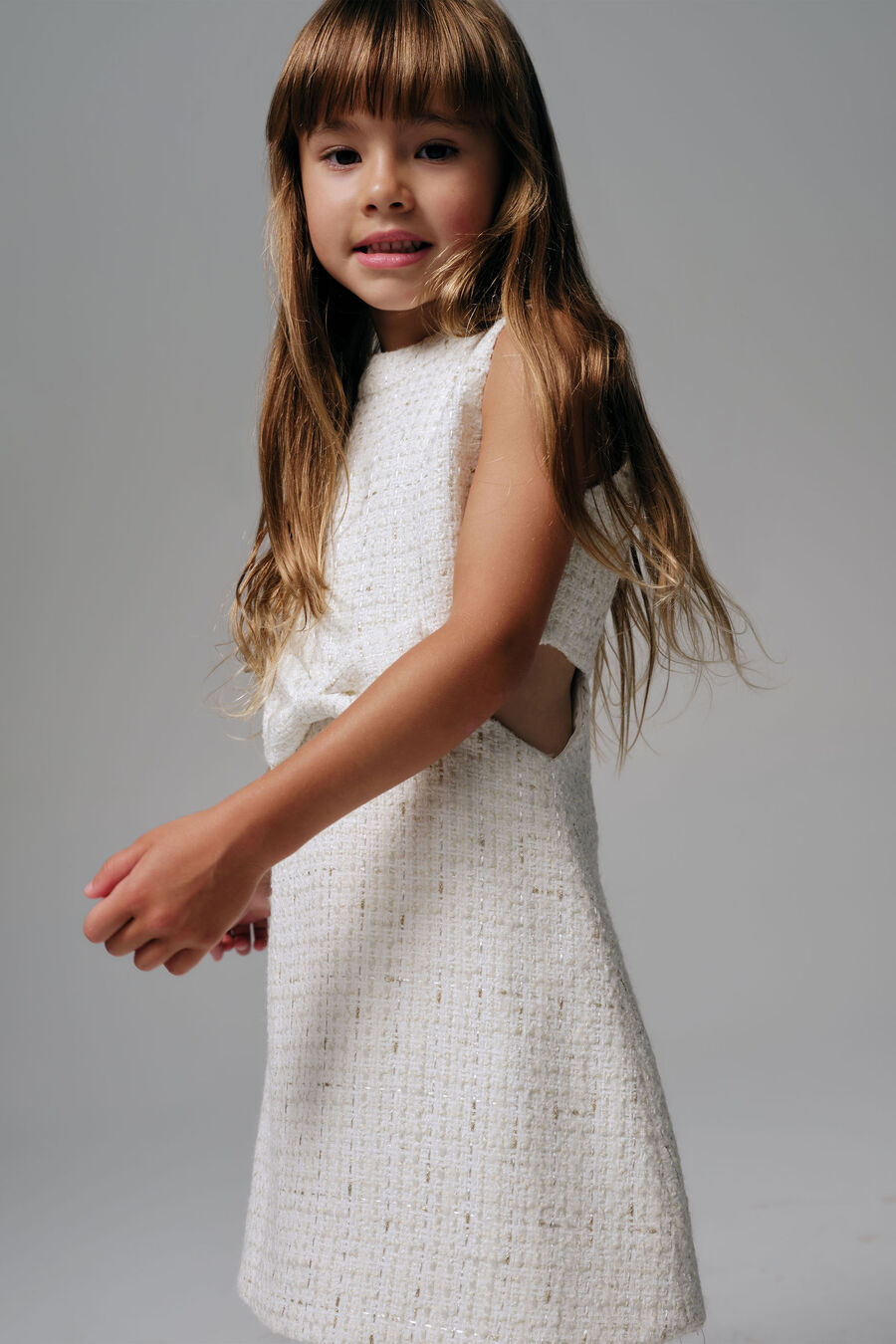 CHANTELLE BOUCLE MINI DRESS in colour Ivory