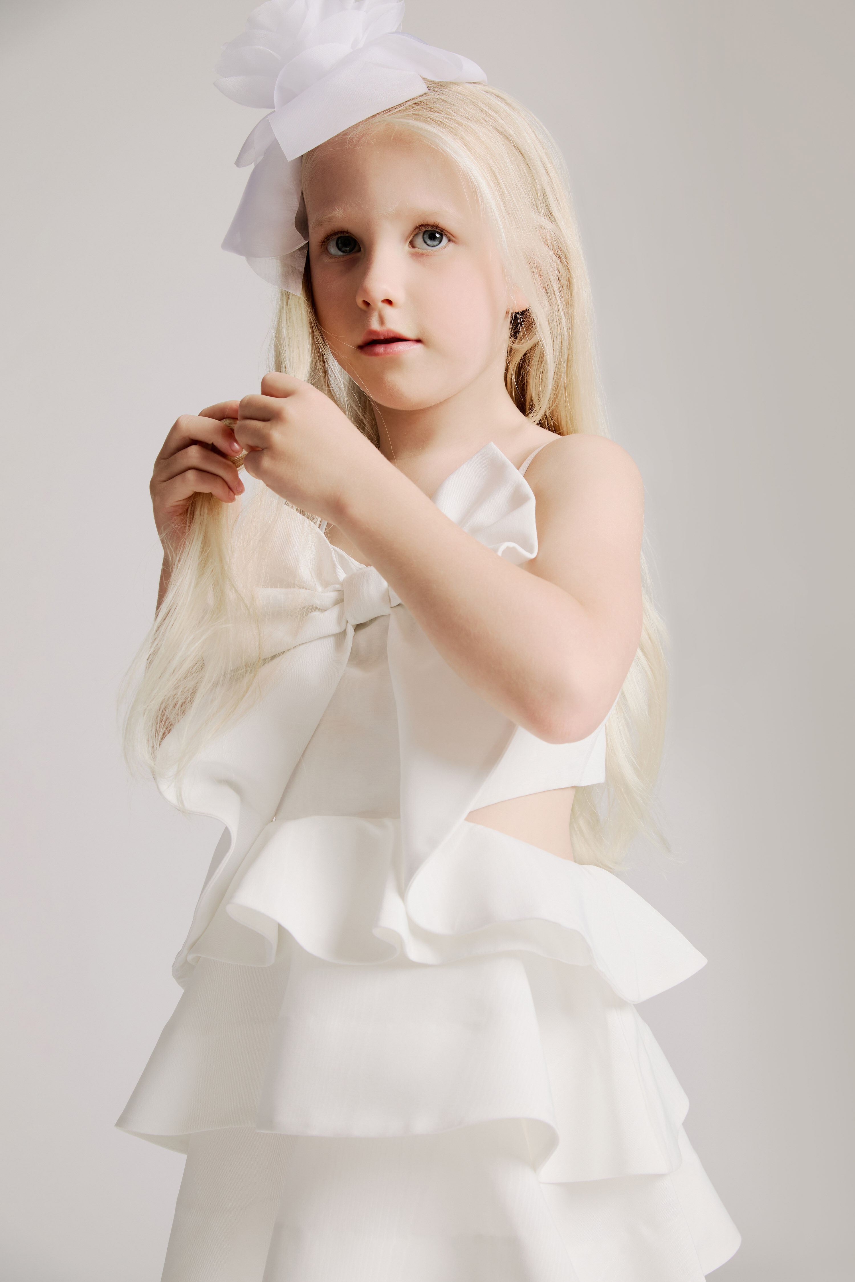 Girls Tulip Bow Dress In Orchid White Bardot Junior