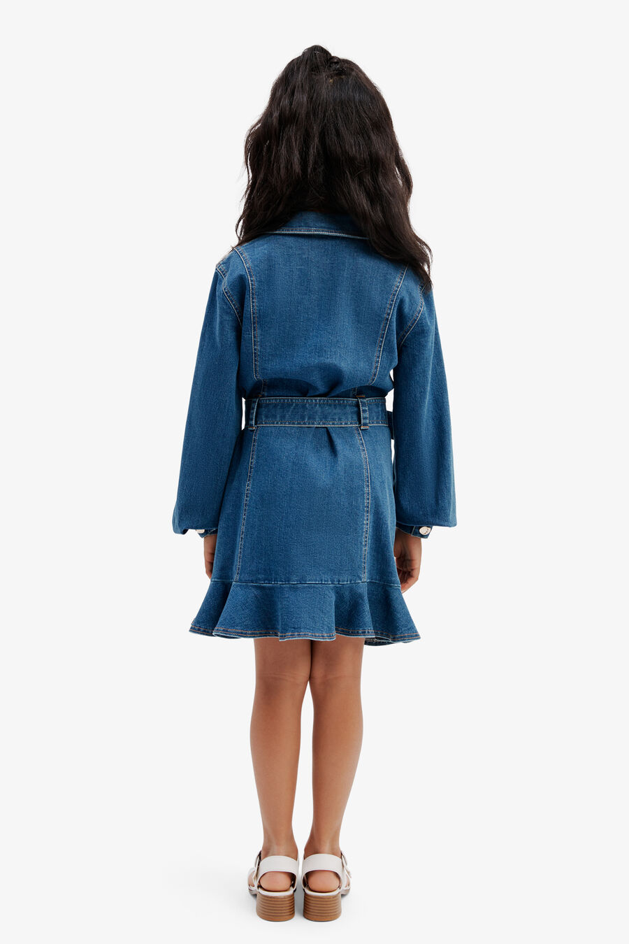 NAIDA DENIM FRILL DRESS in colour VINTAGE