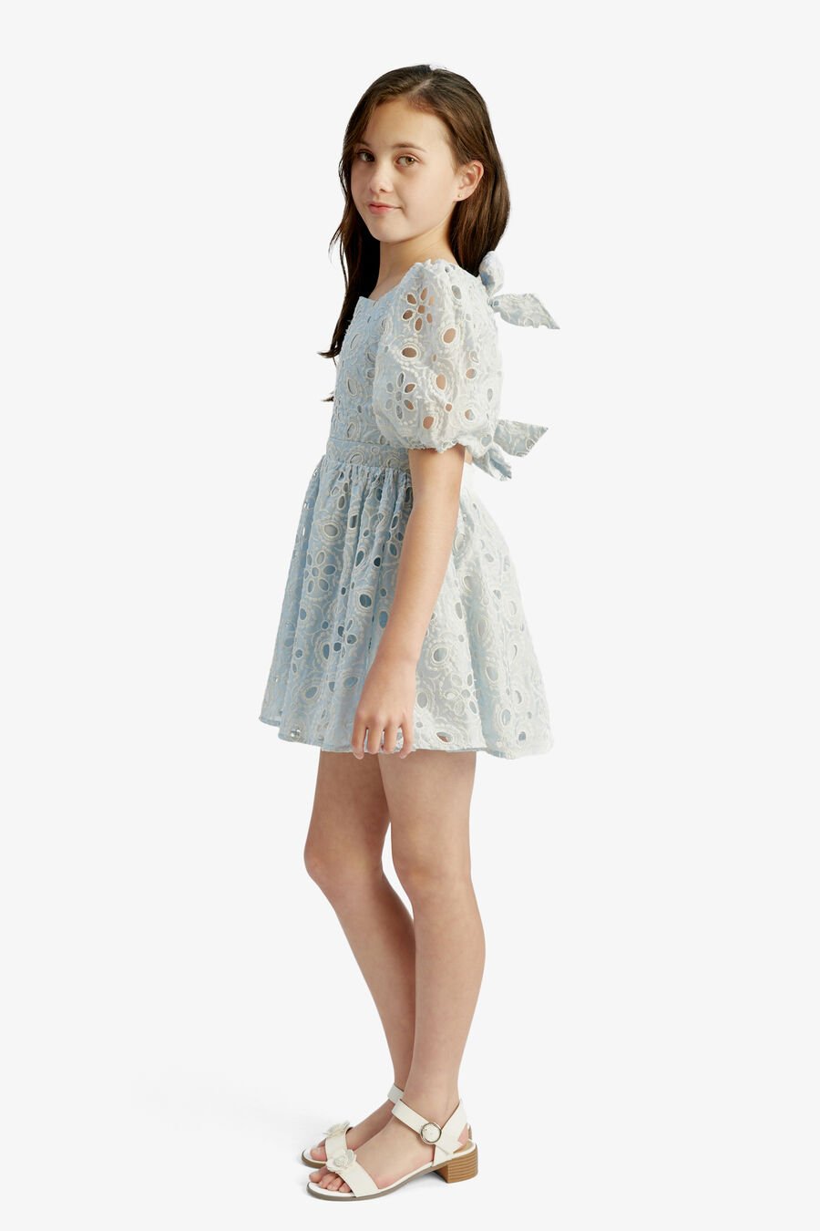 MARGO BRODERIE MINI DRESS in colour BLUE MIST