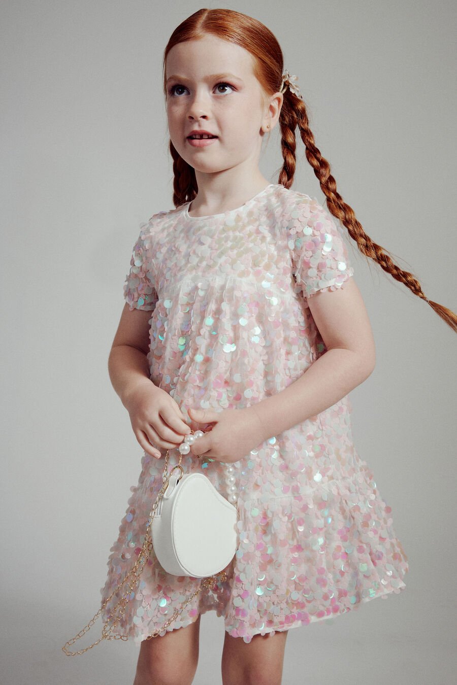 SEQUIN TIERED DRESS in colour PINK ICING
