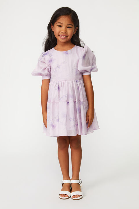GIRLS FLORA TIERED MINI DRESS in colour PETAL PINK