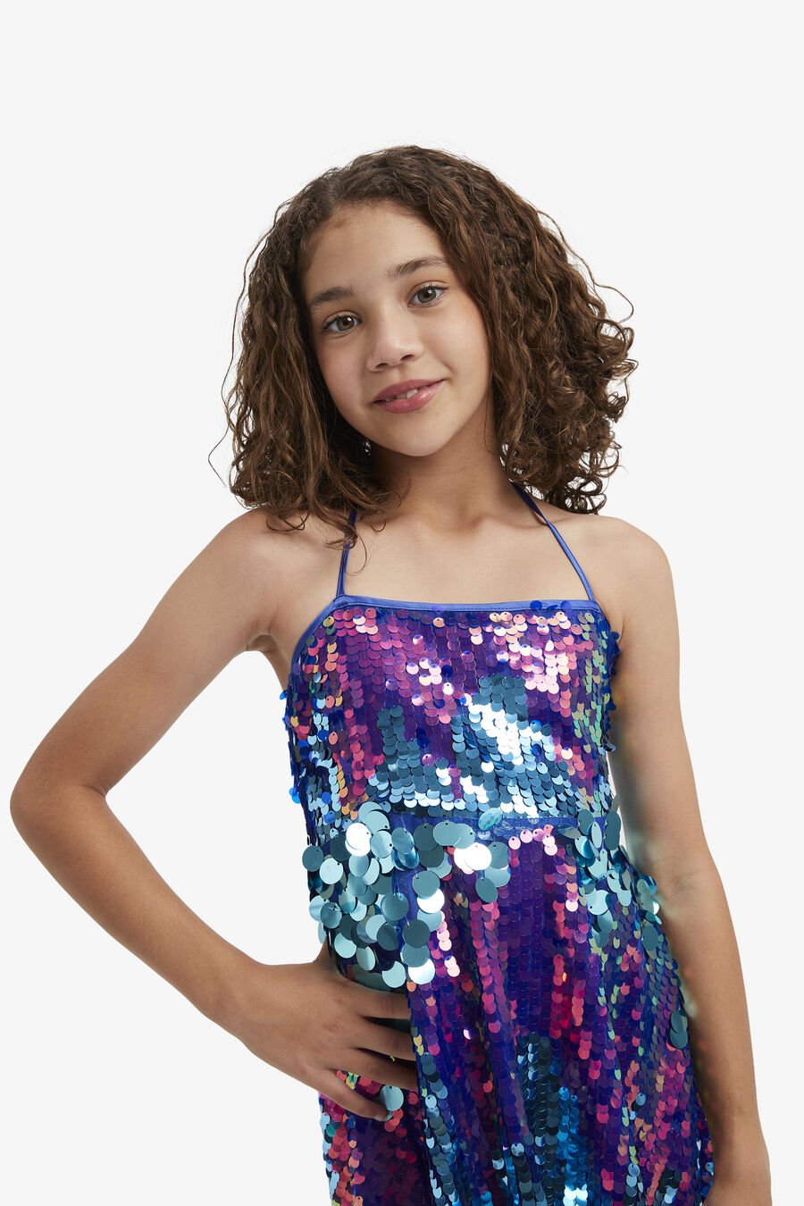 SEQUIN HALTER DRESS in colour CERULEAN