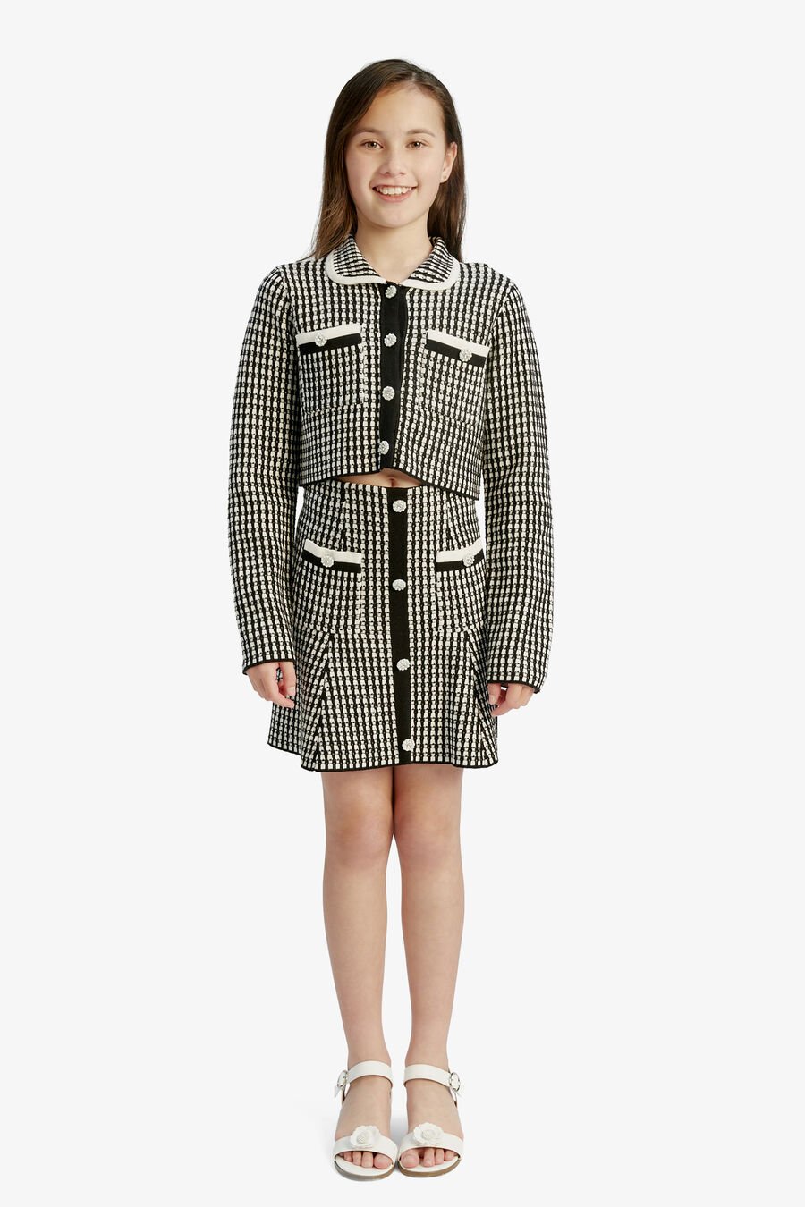 Girls Gingham Knit Mini Skirt