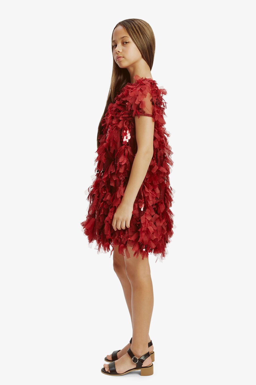 MALLORY TIERED DRESS in colour BURGUNDY